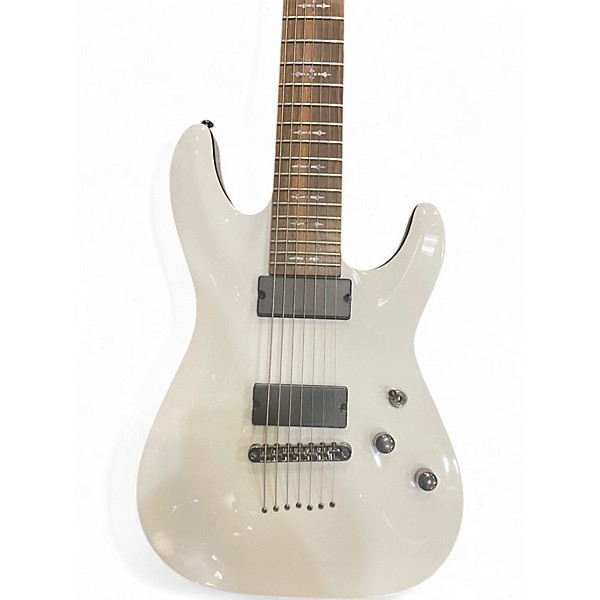 Used Schecter Guitar Research DIAMOND SERIES 7 STRING White Solid Body Electric Guitar