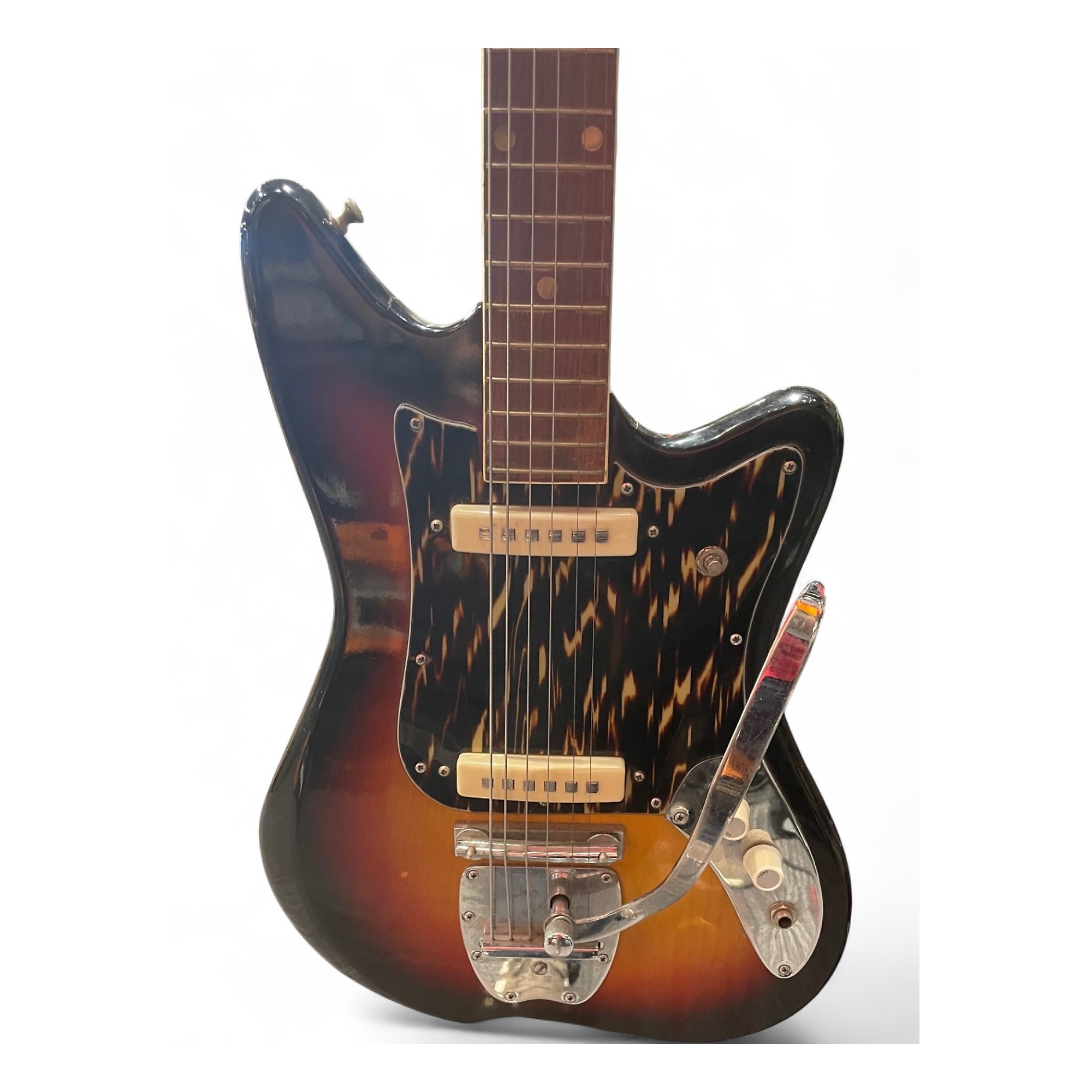 Vintage 1970s Barclay Guitar 3 Tone Sunburst Solid Body Electric