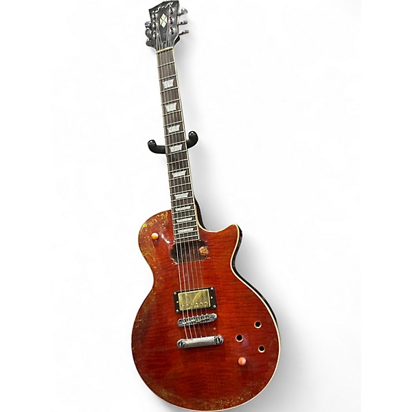 Used Custom Build  Les Paul Red Flame Solid Body Electric Guitar
