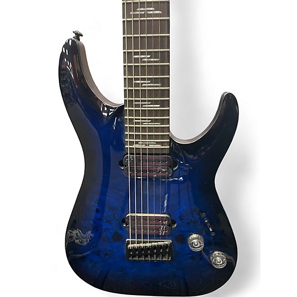 Used 2010s Schecter Guitar Research omen elite 7-string Trans Blue Solid Body Electric Guitar