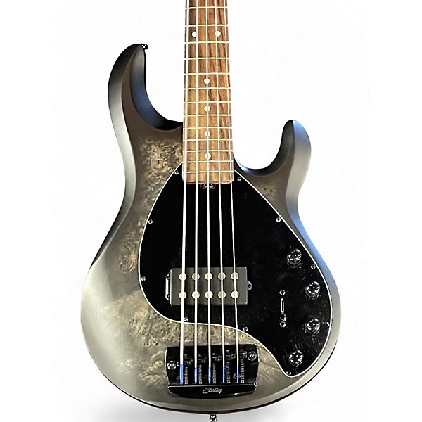 Used Sterling by Music Man Ray35 5 String Burl top TRANSPARENT SATIN BLACK Electric Bass Guitar