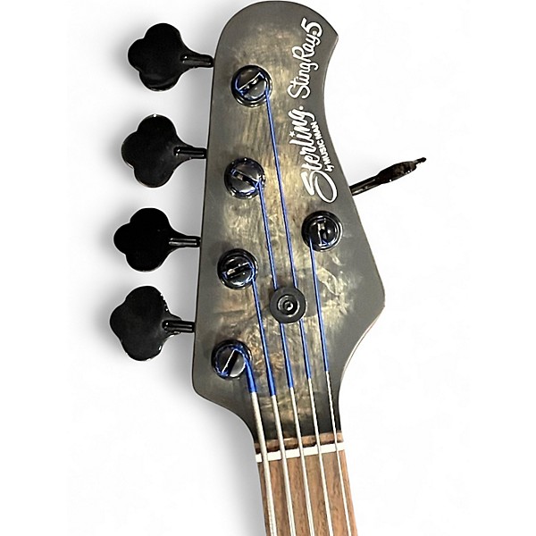 Used Sterling by Music Man Ray35 5 String Burl top TRANSPARENT SATIN BLACK Electric Bass Guitar