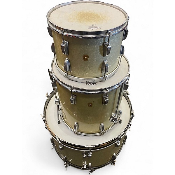 Vintage 1967 Ludwig 3 Piece Hollywood Silver Sparkle Drum Kit