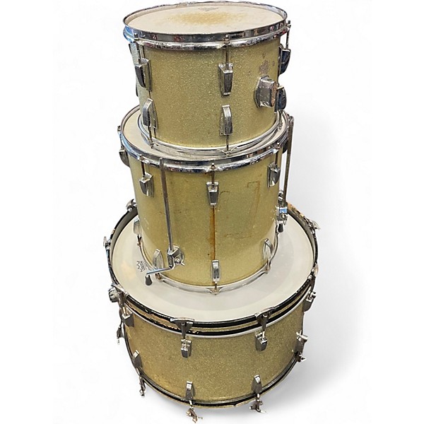 Vintage 1967 Ludwig 3 Piece Hollywood Silver Sparkle Drum Kit