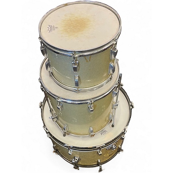Vintage 1967 Ludwig 3 Piece Hollywood Silver Sparkle Drum Kit