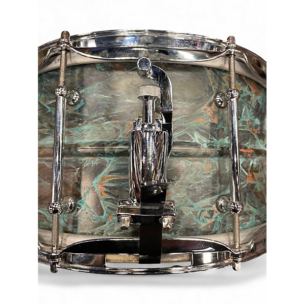Used 2010s Pork Pie 13in Patina Brass Snare Teal Alcohol Ink Drum