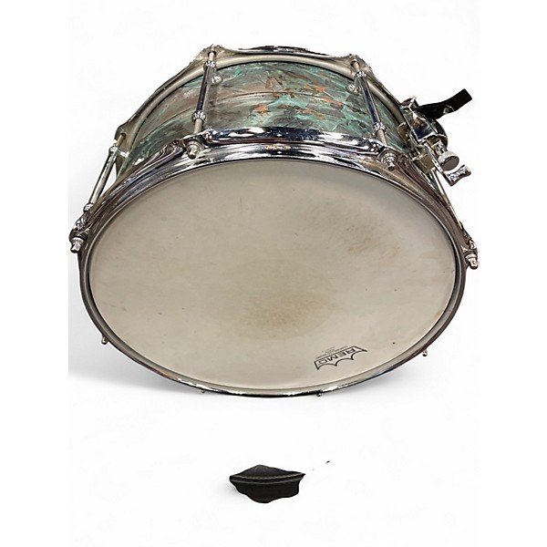 Used 2010s Pork Pie 13in Patina Brass Snare Teal Alcohol Ink Drum