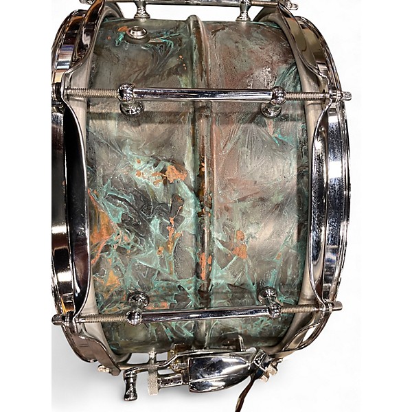 Used 2010s Pork Pie 13in Patina Brass Snare Teal Alcohol Ink Drum