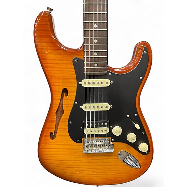 Used 2019 Fender Rarities Flame Maple Top Thinline Stratocaster Violin Burst Hollow Body Electric Guitar