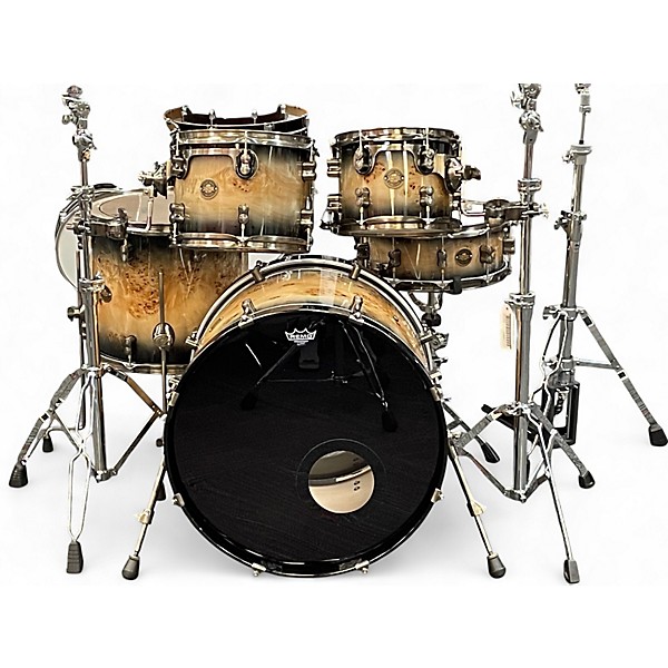 Used PDP by DW 5 Piece Limited-Edition Mapa Burl 5-Piece Shell Pack With Antique Br Black Burst Drum Kit