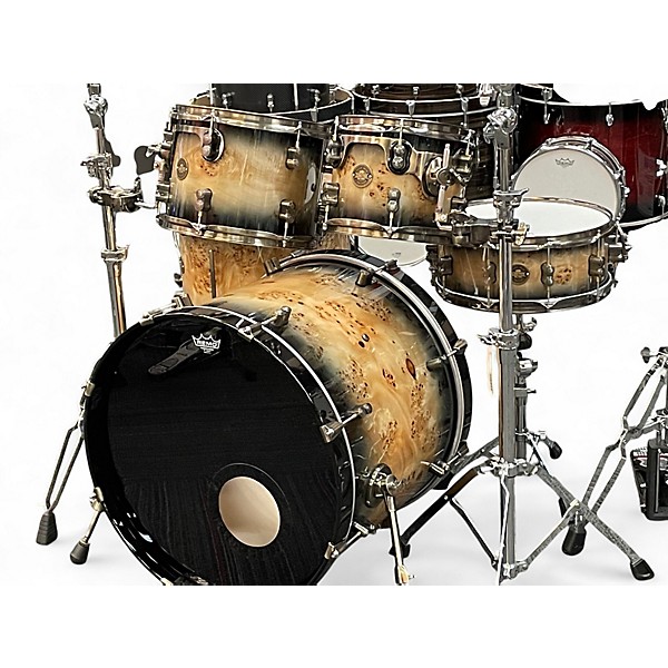 Used PDP by DW 5 Piece Limited-Edition Mapa Burl 5-Piece Shell Pack With Antique Br Black Burst Drum Kit