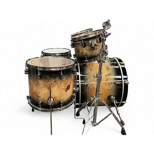 Used PDP by DW 5 Piece Limited-Edition Mapa Burl 5-Piece Shell Pack With Antique Br Black Burst Drum Kit