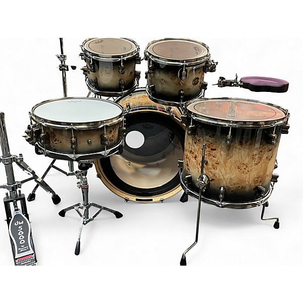 Used PDP by DW 5 Piece Limited-Edition Mapa Burl 5-Piece Shell Pack With Antique Br Black Burst Drum Kit