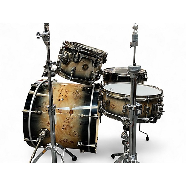 Used PDP by DW 5 Piece Limited-Edition Mapa Burl 5-Piece Shell Pack With Antique Br Black Burst Drum Kit