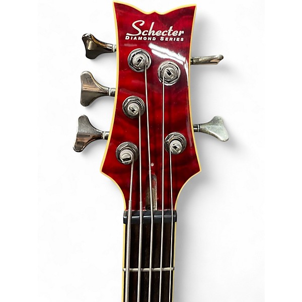 Used Schecter Guitar Research Stiletto Studio 5 String Satin Red Electric Bass Guitar