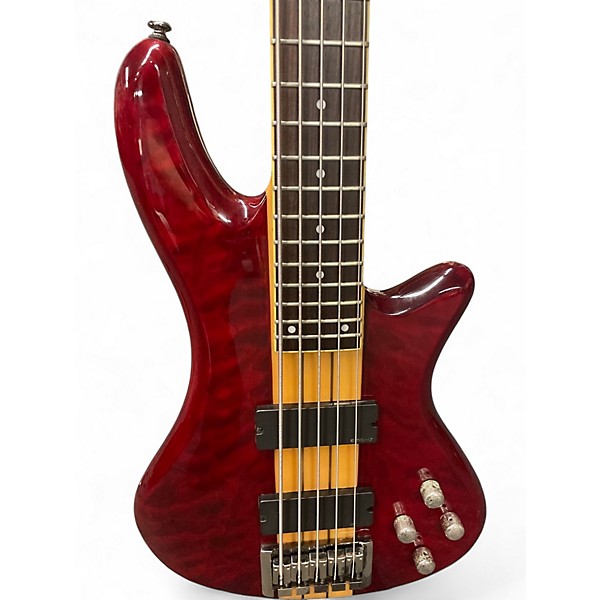 Used Schecter Guitar Research Stiletto Studio 5 String Satin Red Electric Bass Guitar