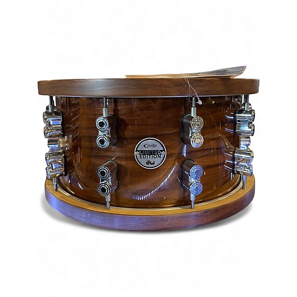 Used PDP by DW 14in Dark Stain Maple and Walnut Snare with Walnut Hoops Dark Stain Maple Drum