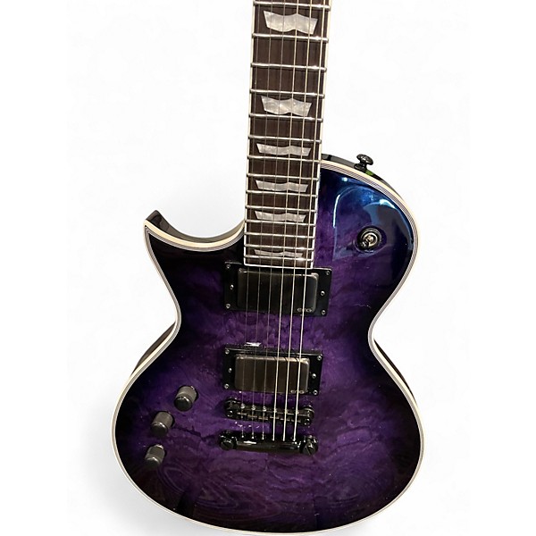 Used ESP LTD EC100QM LEFT HANDED SEE THRU PURPLE Solid Body Electric Guitar