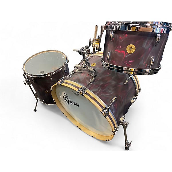 Used Gretsch Drums 3 Piece USA Custom Black Satin Flame Drum Kit