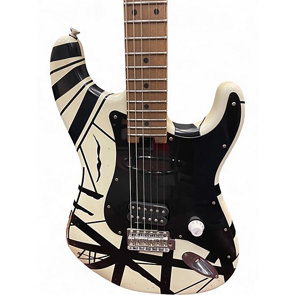 Used 2023 EVH Striped Series '78 Eruption White with Black Stripes Relic Solid Body Electric Guitar