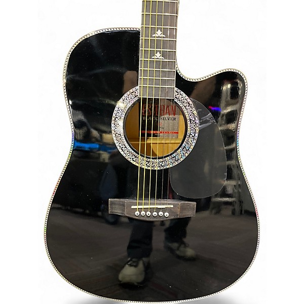 Used Esteban steel string cutaway black silver Black and Silver Acoustic Electric Guitar