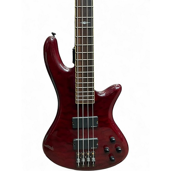 Used Schecter Guitar Research Stiletto Elite 4 String Trans Red Electric Bass Guitar