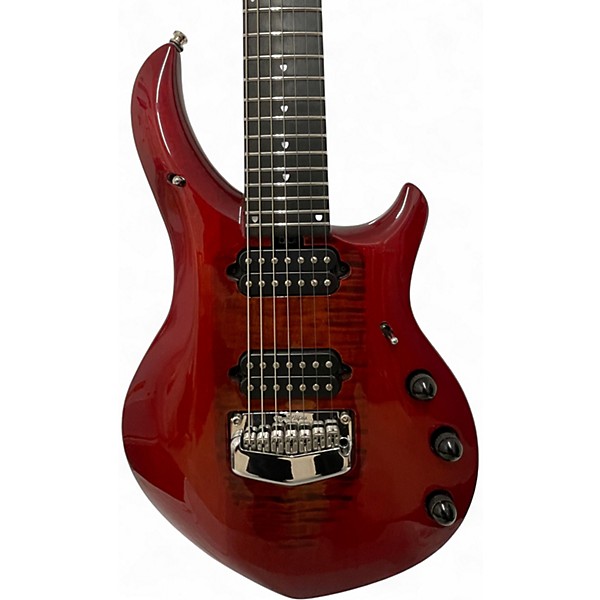 Used Ernie Ball Music Man Majesty 7 Crimson Red Trans Solid Body Electric Guitar