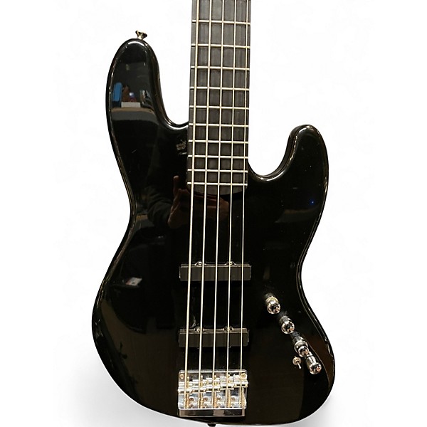 Used Squier Deluxe Jazz Bass Active V 5 String Black Electric Bass Guitar
