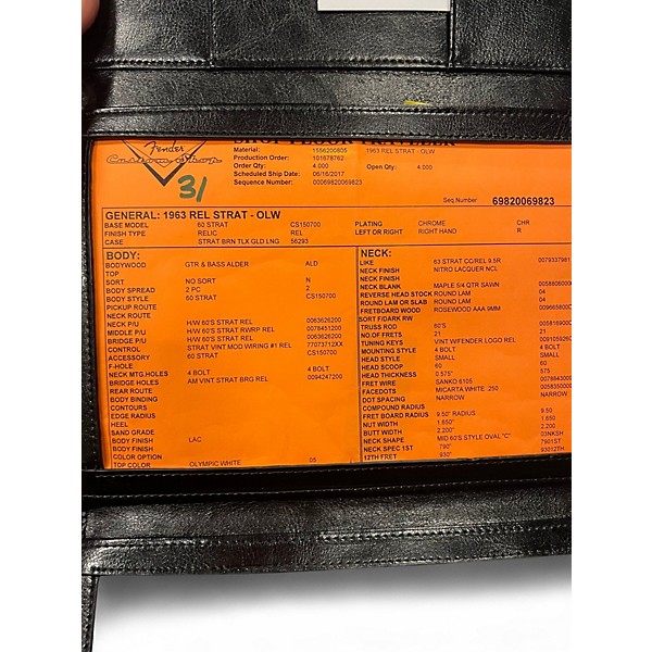 Used Fender CUSTOM SHOP '63 STRATOCASTER RELIC Olympic White Solid Body Electric Guitar