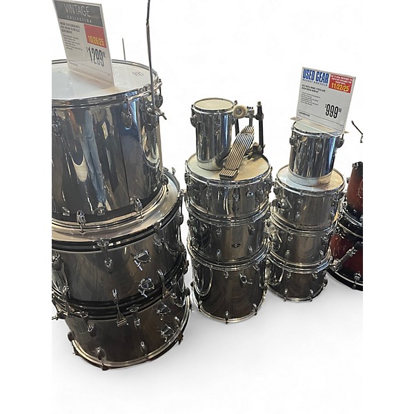Vintage 1970s Slingerland 9 Piece Vintage 70s Metallic Silver Drum Kit