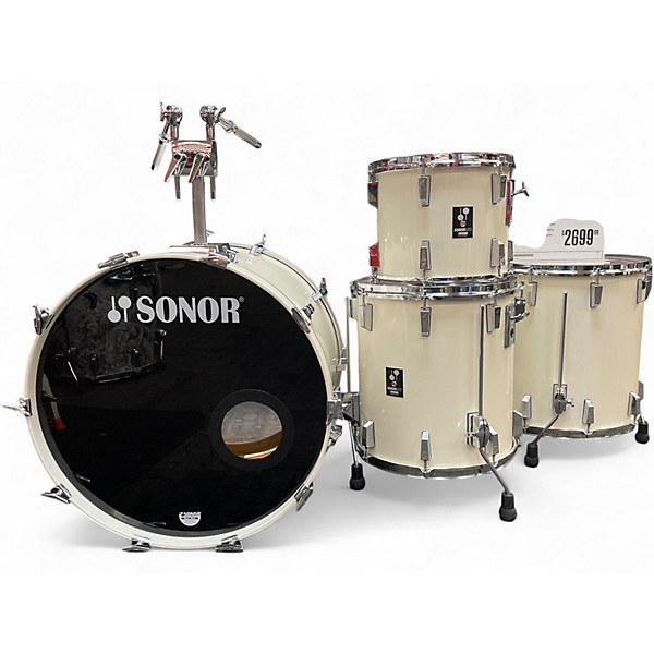 Used 1980s SONOR 4 Piece Lite Cream Laquer Drum Kit