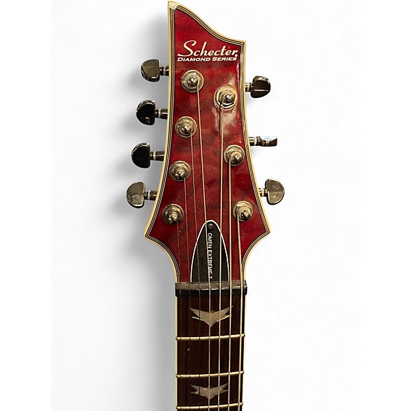 Used Schecter Guitar Research OMEN EXTREME 7 Trans Red Solid Body Electric Guitar
