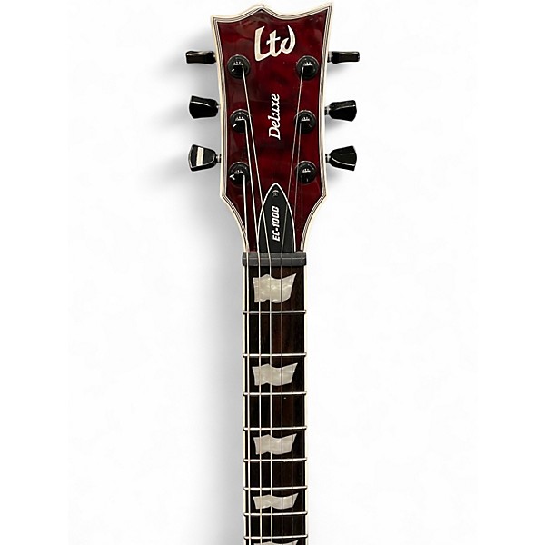 Used ESP LTD EC1000QM See Thru Black Cherry Solid Body Electric Guitar