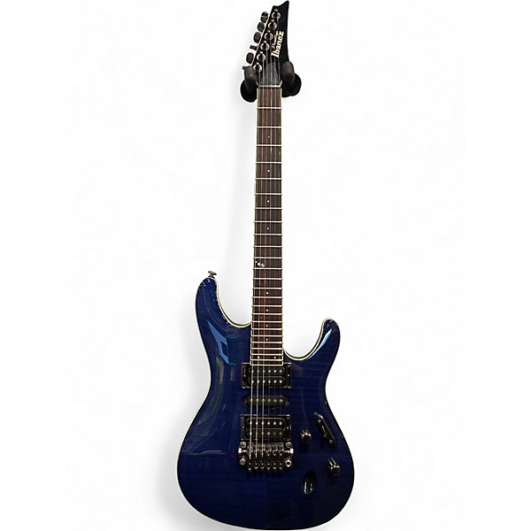 Used Ibanez S6570 Prestige series Dark Blue Flame Top Solid Body Electric Guitar