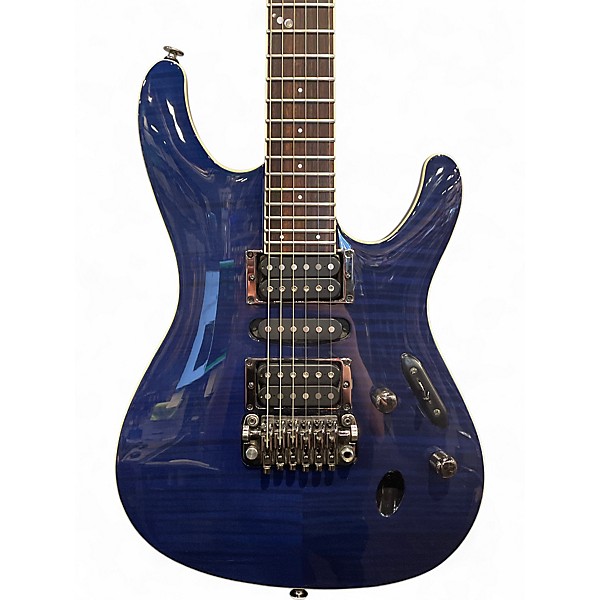 Used Ibanez S6570 Prestige series Dark Blue Flame Top Solid Body Electric Guitar