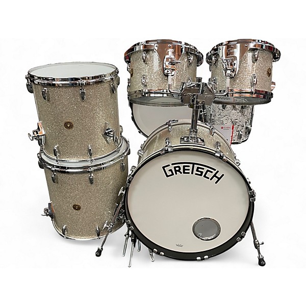 Used Gretsch Drums 5 Piece USA Custom Silver Glass Drum Kit