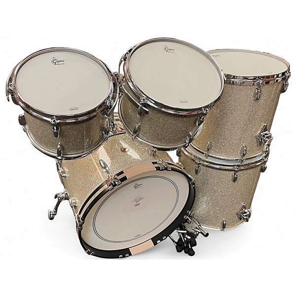 Used Gretsch Drums 5 Piece USA Custom Silver Glass Drum Kit