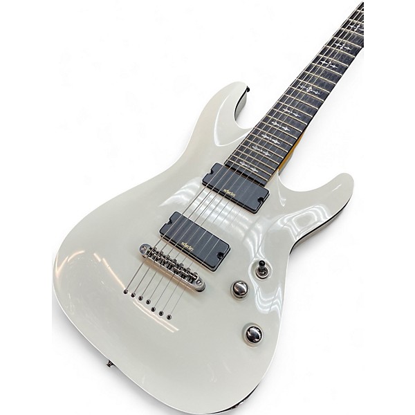 Used Schecter Guitar Research Demon 7 String White Solid Body Electric Guitar