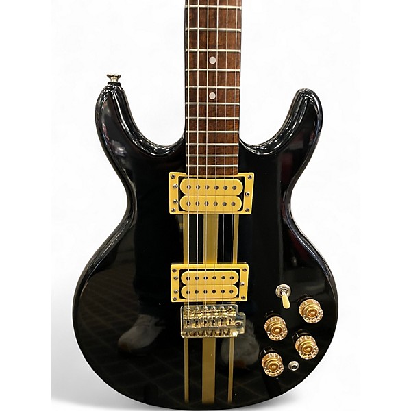 Used 1980s Cort PERFORMER DOUBLE CUT Black with Gold Stripes Solid Body Electric Guitar