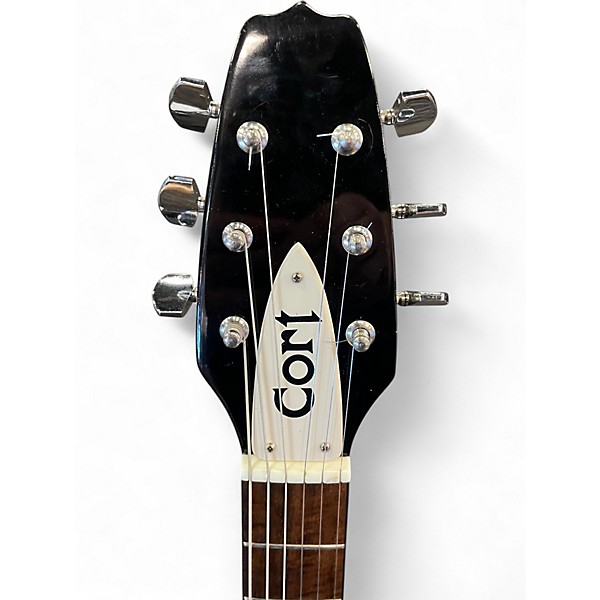 Used 1980s Cort PERFORMER DOUBLE CUT Black with Gold Stripes Solid Body Electric Guitar