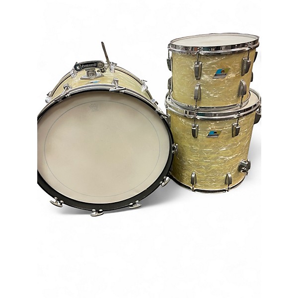 Vintage 1970s Ludwig 3 Piece Olive Badge White Marine Pearl Drum Kit
