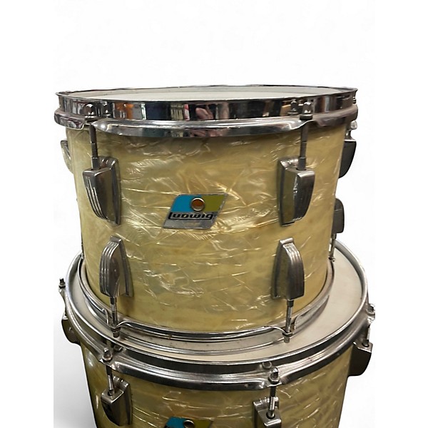 Vintage 1970s Ludwig 3 Piece Olive Badge White Marine Pearl Drum Kit
