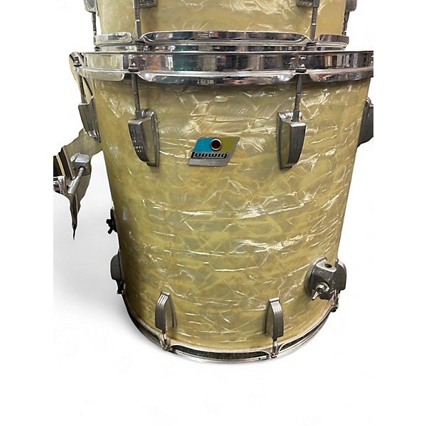 Vintage 1970s Ludwig 3 Piece Olive Badge White Marine Pearl Drum Kit