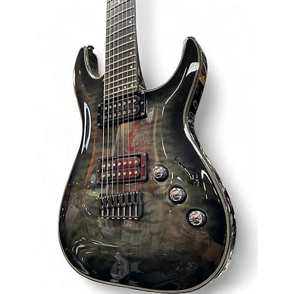 Used Schecter Guitar Research Hellraiser Hybrid C7 Transparent Black Burst Solid Body Electric Guitar
