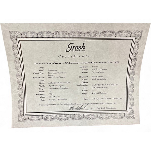 Used 2024 Grosh ElectraJet Vintage Natural Solid Body Electric Guitar