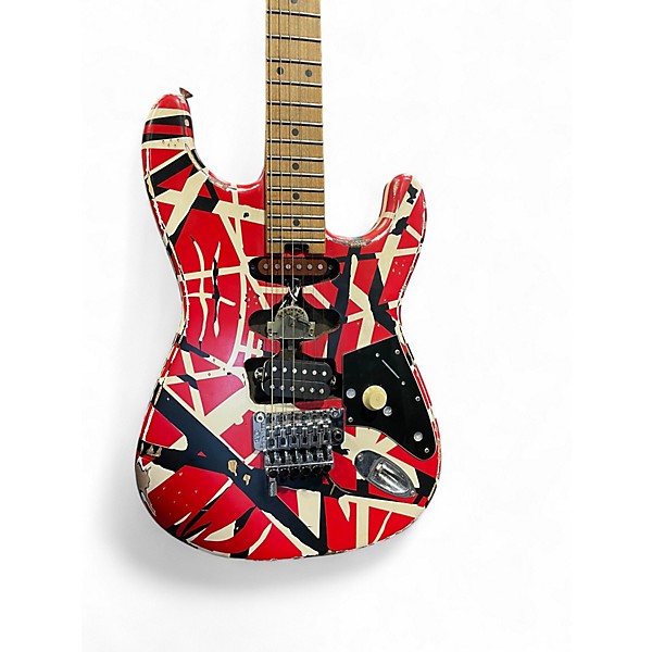 Used 2024 EVH Striped Series Frankie Red with Black and White Stripes RELIC Solid Body Electric Guitar