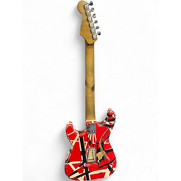 Used 2024 EVH Striped Series Frankie Red with Black and White Stripes RELIC Solid Body Electric Guitar