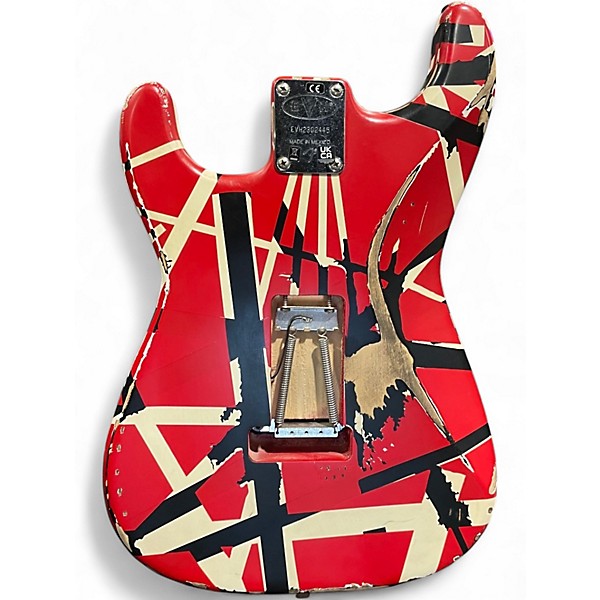 Used 2024 EVH Striped Series Frankie Red with Black and White Stripes RELIC Solid Body Electric Guitar