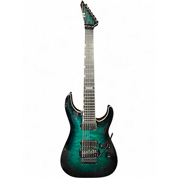 Used ESP E-II Horizon FR-7 7-String with Floyd Rose Black Turquoise Burst Solid Body Electric Guitar
