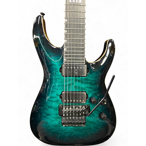 Used ESP E-II Horizon FR-7 7-String with Floyd Rose Black Turquoise Burst Solid Body Electric Guitar